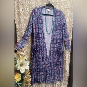 LuLaRoe Sarah Purple Aztec Kimono/Cardigan Women's Size S.